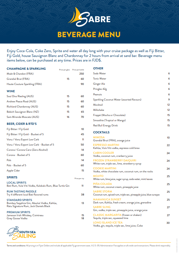 Seaspray Adventure Menu