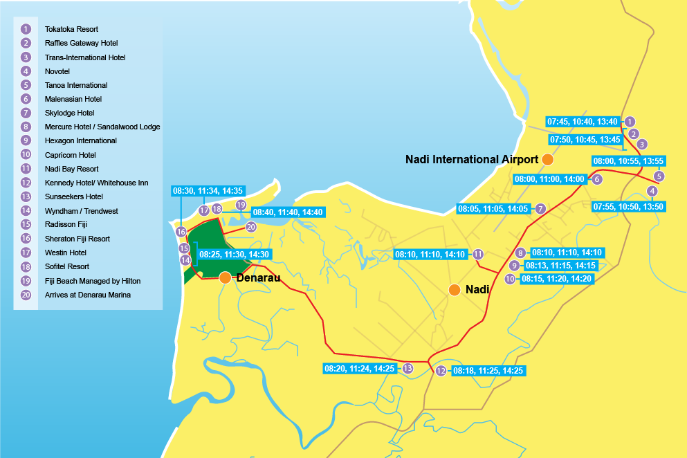 Bus transfers in Fiji map